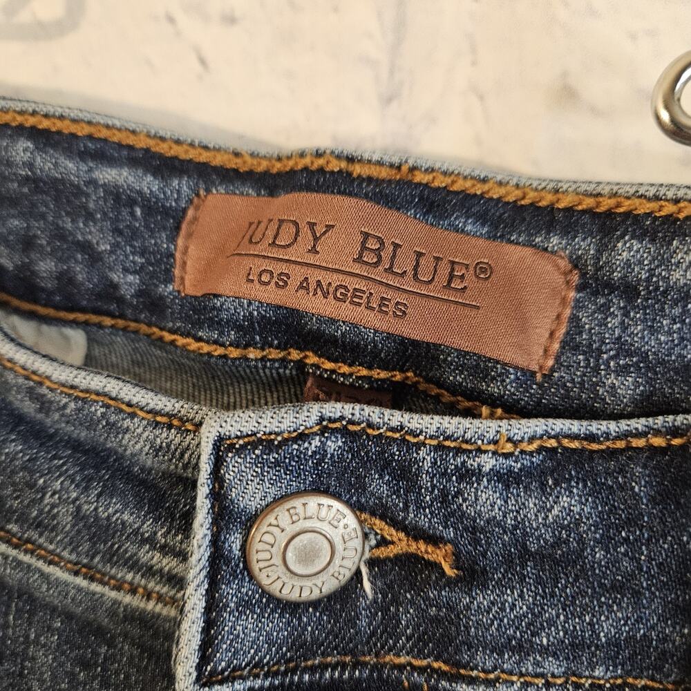 Judy Blue Jeans Women’s 9/29 Blue Mid Rise Boyfriend Fit Distressed Stretch - Picture 3 of 8